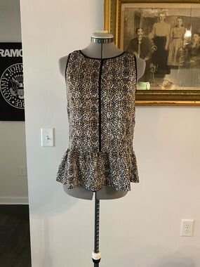 Ann Taylor Animal Print Peplum Tank - Black & Tan